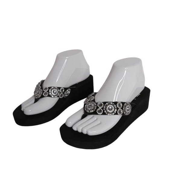 YELLOW BOX‎ BLK. AND SILVER SANDALS SIZE 7 LEATHER UPPER WITH BLING VGC - Picture 3 of 11